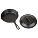 A Lodge pre-seasoned cast iron skillet with a black lid.