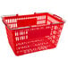 A red shopping basket with handles.