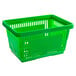 A green rectangular Regency plastic shopping basket with handles.
