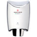 A close-up of a World Dryer SMARTdri Plus hand dryer with a silver finish.