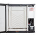 A white rectangular Manitowoc water cooled ice machine with a black door open.