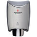 A close up of a World Dryer stainless steel hand dryer.