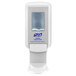 A white Purell hand sanitizer dispenser with a black logo on the front.