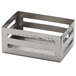 An American Metalcraft stainless steel rectangular sugar caddy with a hammered design and holes in it.
