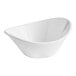 A white Acopa oval porcelain coupe bowl with a curved edge.