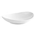 An Acopa bright white porcelain oval coupe bowl with a curved edge.