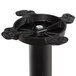 A black metal Lancaster Table & Seating bar height end column table base with four holes.