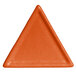A white triangle-shaped G.E.T. Enterprises tangerine resin-coated aluminum platter with a smooth finish.