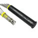 A stainless steel metal tube with silver and yellow metal wires and a black exoglass handle.
