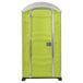 A lime green PolyJohn portable toilet with a translucent top.
