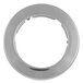 A silver circular stainless steel trim ring with a hole in the center.
