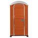 An orange and silver PolyJohn portable toilet with a translucent top and door.