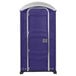 A purple and silver PolyJohn portable toilet.
