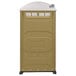 A tan PolyJohn portable toilet with a translucent top.