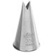 An Ateco silver metal cone with a pointed tip.