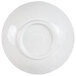 A white melamine bowl with a round rim and a navy circle in the middle.