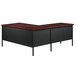 A Hirsh Industries left corner pedestal desk with a charcoal base and mahogany finish.