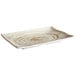 A white rectangular Elite Global Solutions melamine plate with a taupe swirl design.
