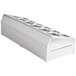 A white rectangular stainless steel container with 12 holes.