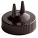 A brown plastic Vollrath Traex Twin Tip bottle cap with two pointy tips.