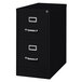 A black Hirsh Industries two-drawer vertical letter file cabinet with silver handles.
