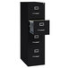 A black Hirsh Industries four-drawer vertical letter file cabinet.