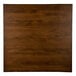 A brown square wooden table top with a dark wood finish.