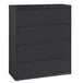 A black Hirsh Industries lateral file cabinet with four drawers.