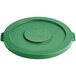 A green plastic round lid for a Lavex 32 gallon commercial trash can.