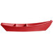A cranberry red G.E.T. Enterprises resin-coated aluminum boat with dividers.
