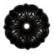 A black Chicago Metallic fluted bundt cake pan with a white circle in the middle.