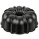 A close-up of a black Chicago Metallic fluted bundt cake pan.