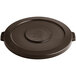 A round brown plastic lid for a Lavex 44 gallon commercial trash can.