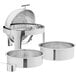 A stainless steel Acopa Supreme round chafing dish with a chrome accent.