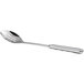 A stainless steel slotted spoon with a hollow handle.