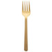 An American Metalcraft hammered gold vintage cold meat fork with a white background.