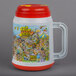 A white and red plastic 64 oz. "Fun at the Fair" tanker with a red spout and lid with a cartoon of a festival.