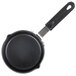 A black sauce pan with a handle.