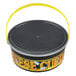 A black plastic cheese curd bucket with yellow handles and yellow text.