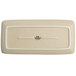 A rectangular beige china tray with an embossed white border.