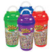 A group of colorful Tizzeroo souvenir cups with lids and straws.