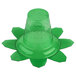 A green transparent plastic cone with a palm tree design.