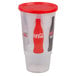 A 32 oz. plastic car cup with a Coca-Cola logo and red lid.
