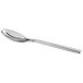 A 1880 Hospitality stainless steel oval soup spoon with a silver handle and a silver spoon bowl.