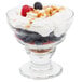 A Libbey dessert glass filled with berries, yogurt, and granola.