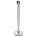 A Lancaster Table & Seating chrome crowd control stanchion with a black base and silver pole.