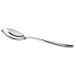 A Oneida Tidal stainless steel round bowl soup spoon with a silver handle and a silver bowl.