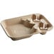 An EcoChoice molded fiber 2-cup carrier with a large tray with two compartments.
