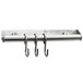 A stainless steel Metro utensil bar with three hooks.