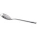 A Sant'Andrea Quantum by 1880 Hospitality stainless steel oval bowl soup/dessert spoon with a silver handle.